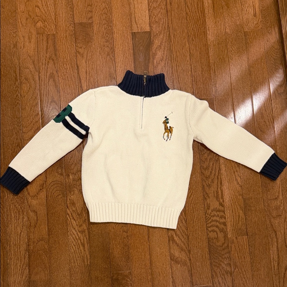 Polo Ralph Lauren Cream Zip-Up Sweater with Navy Details